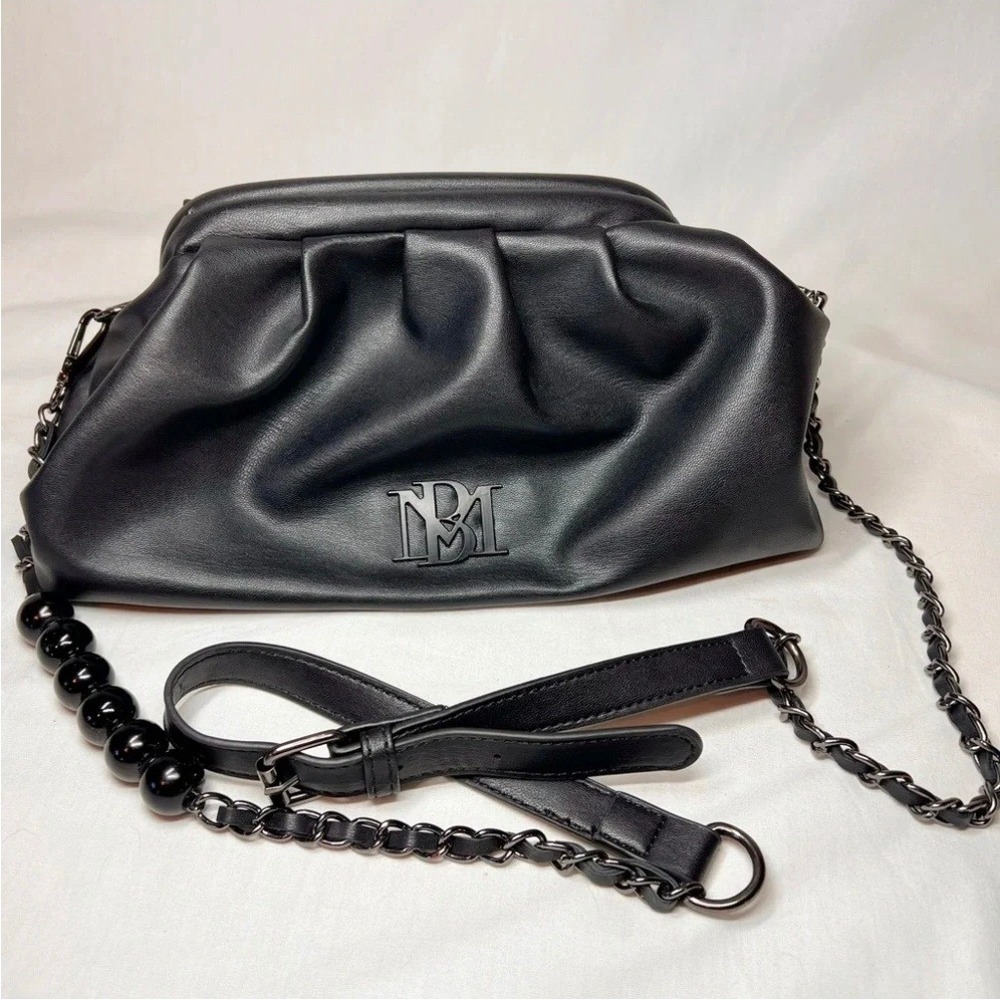 Badgley Mischka Wrapped Frame Crossbody Black Vegan Leather NWT Chain Purse